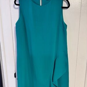 Diane Von Furstenberg Green Asymmetrical Ruffled Sheath Dress
